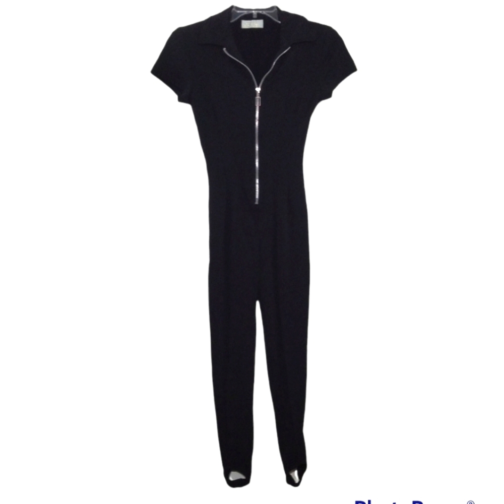 CACHE Vintage 90s Zipper Front Catsuit with Stirrups Black X-Small